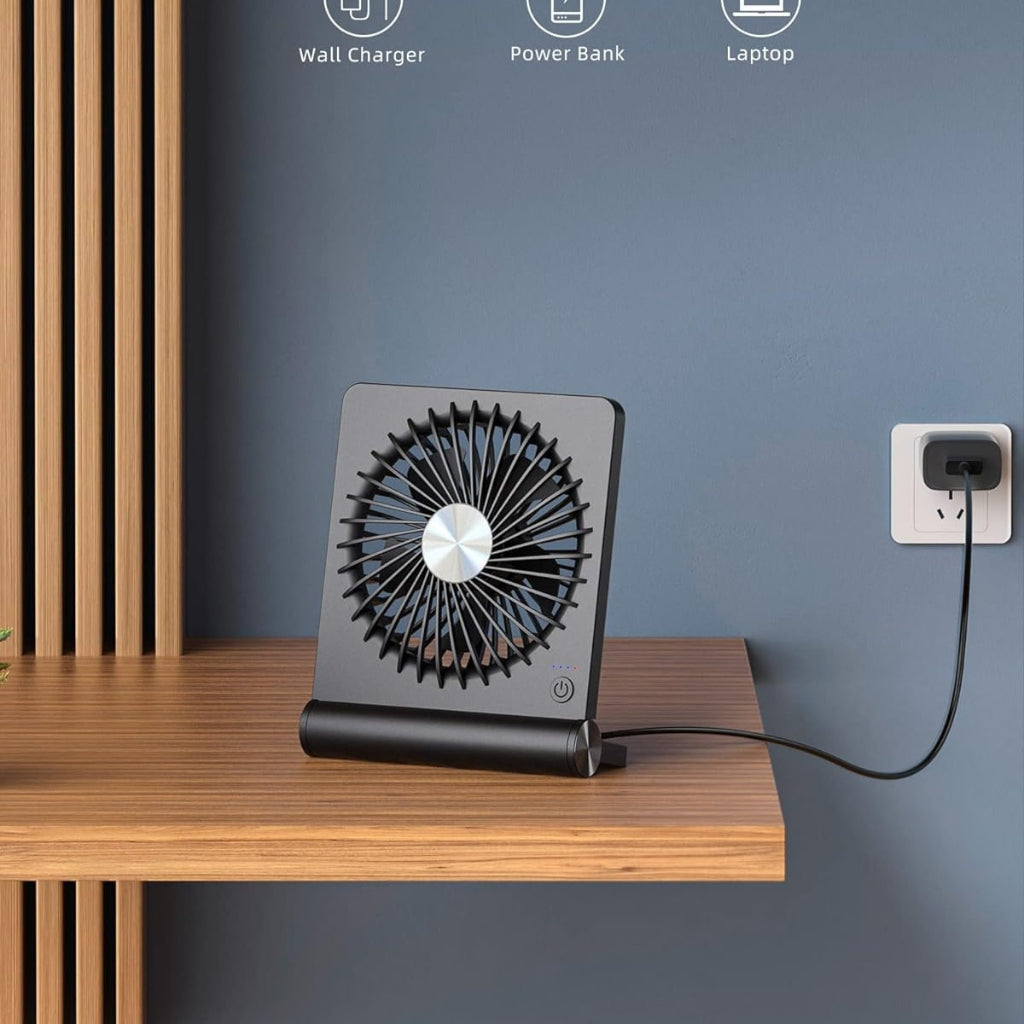 Bærbar USB-skrivebordsventilator med sammenfoldeligt klemmedesign