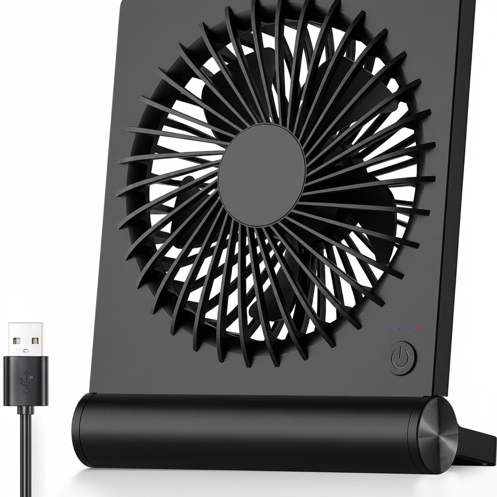 Bærbar USB-skrivebordsventilator med sammenfoldeligt klemmedesign