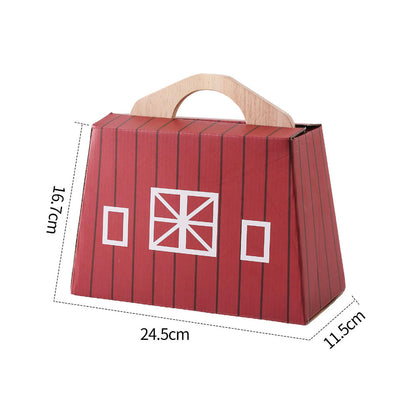 Portable Wooden Farm Animal Playset with Barn Case