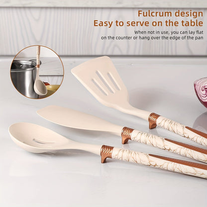 Premium Silicone Kitchen Utensil Set with Wooden Handles Non-Stick Heat Resistant