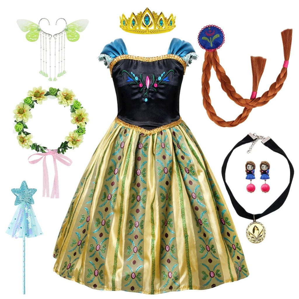 Princess Dress Halloween Costume Accessories Set Puff Sleeve Outfit