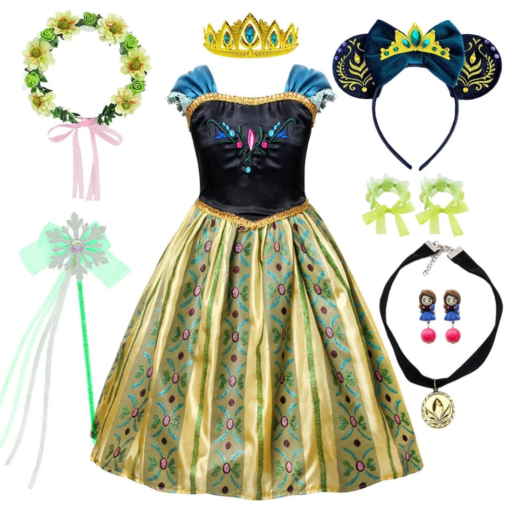 Princess Dress Halloween Costume Accessories Set Puff Sleeve Outfit