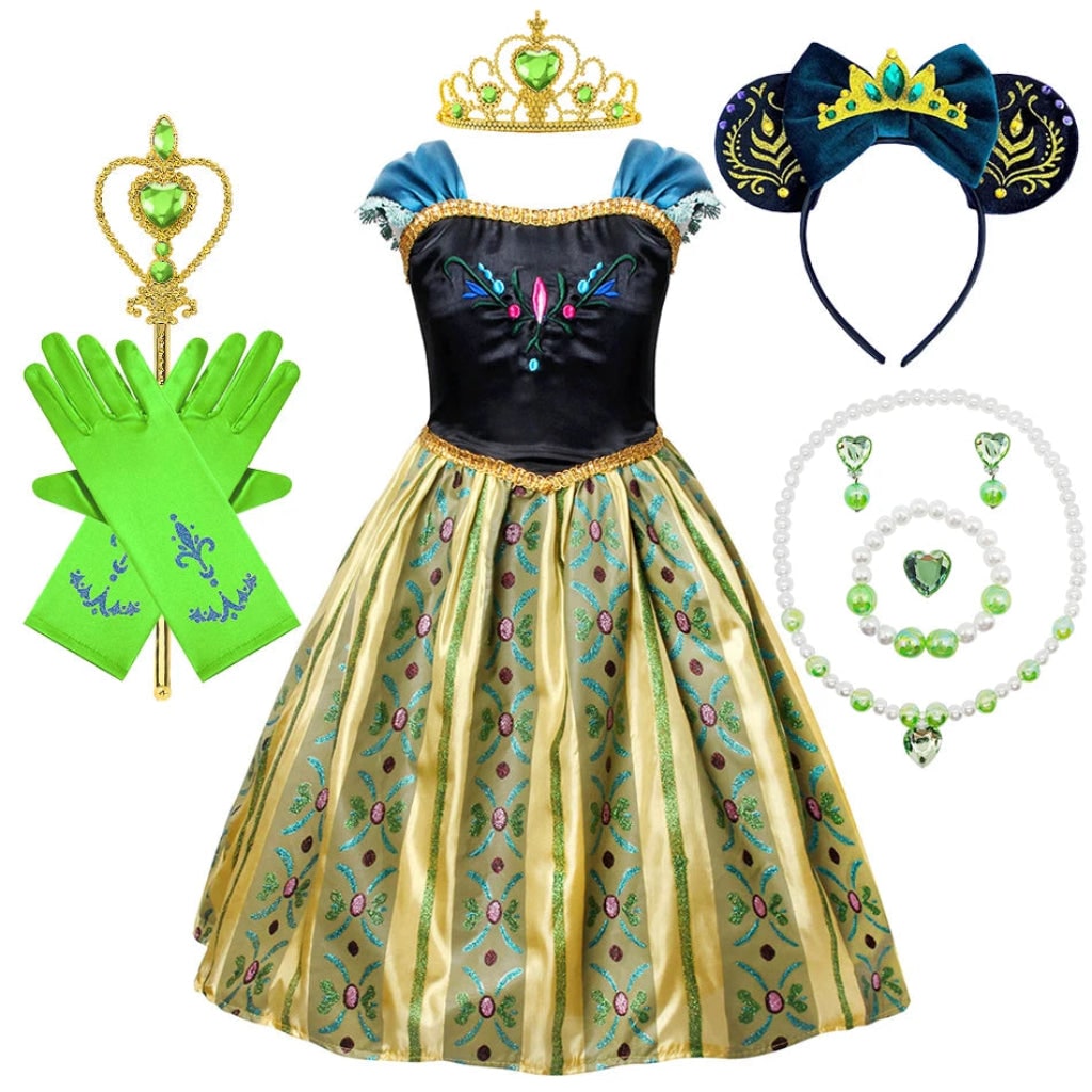 Princess Dress Halloween Costume Accessories Set Puff Sleeve Outfit