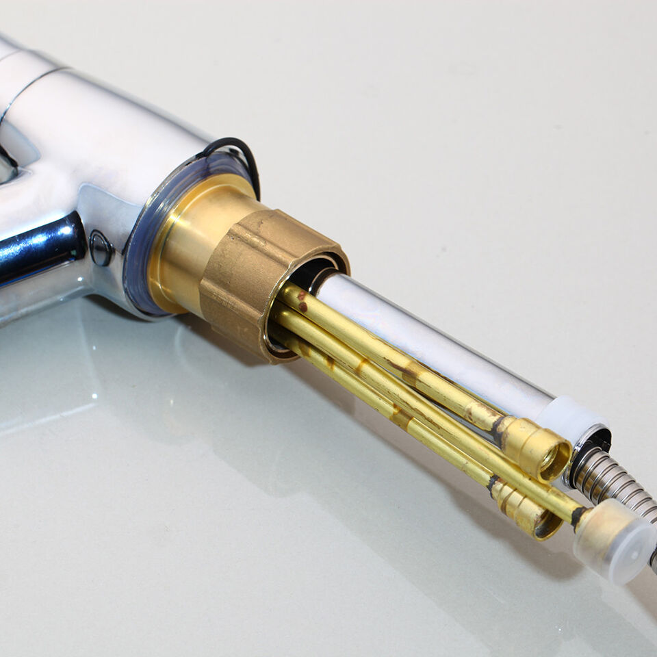 Pull Out Bathroom Faucet Brass Mixer Tap Adjustable Spray Modern Sink Fixture