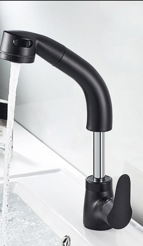 Pull Out Bathroom Faucet Brass Mixer Tap Adjustable Spray Modern Sink Fixture