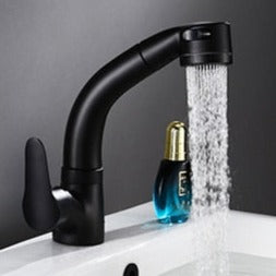 Pull Out Bathroom Faucet Brass Mixer Tap Adjustable Spray Modern Sink Fixture