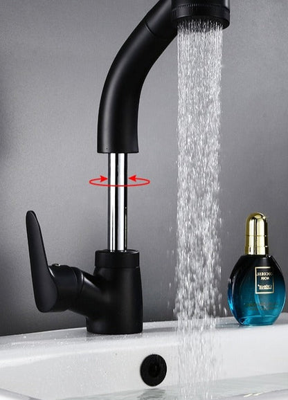 Pull Out Bathroom Faucet Brass Mixer Tap Adjustable Spray Modern Sink Fixture