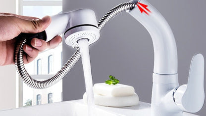 Pull Out Bathroom Faucet Brass Mixer Tap Adjustable Spray Modern Sink Fixture