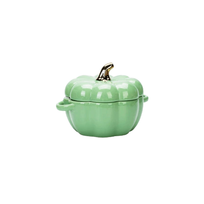 Pumpkin Shaped Ceramic Baking Dish With Lid Decorative Oven Safe Casserole
