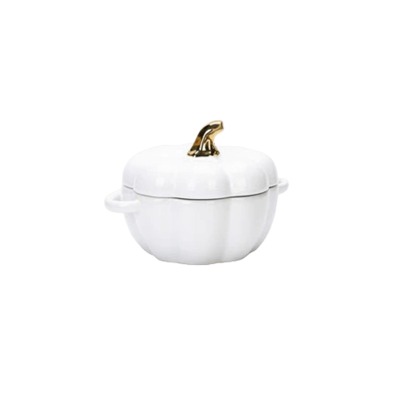 Pumpkin Shaped Ceramic Baking Dish With Lid Decorative Oven Safe Casserole
