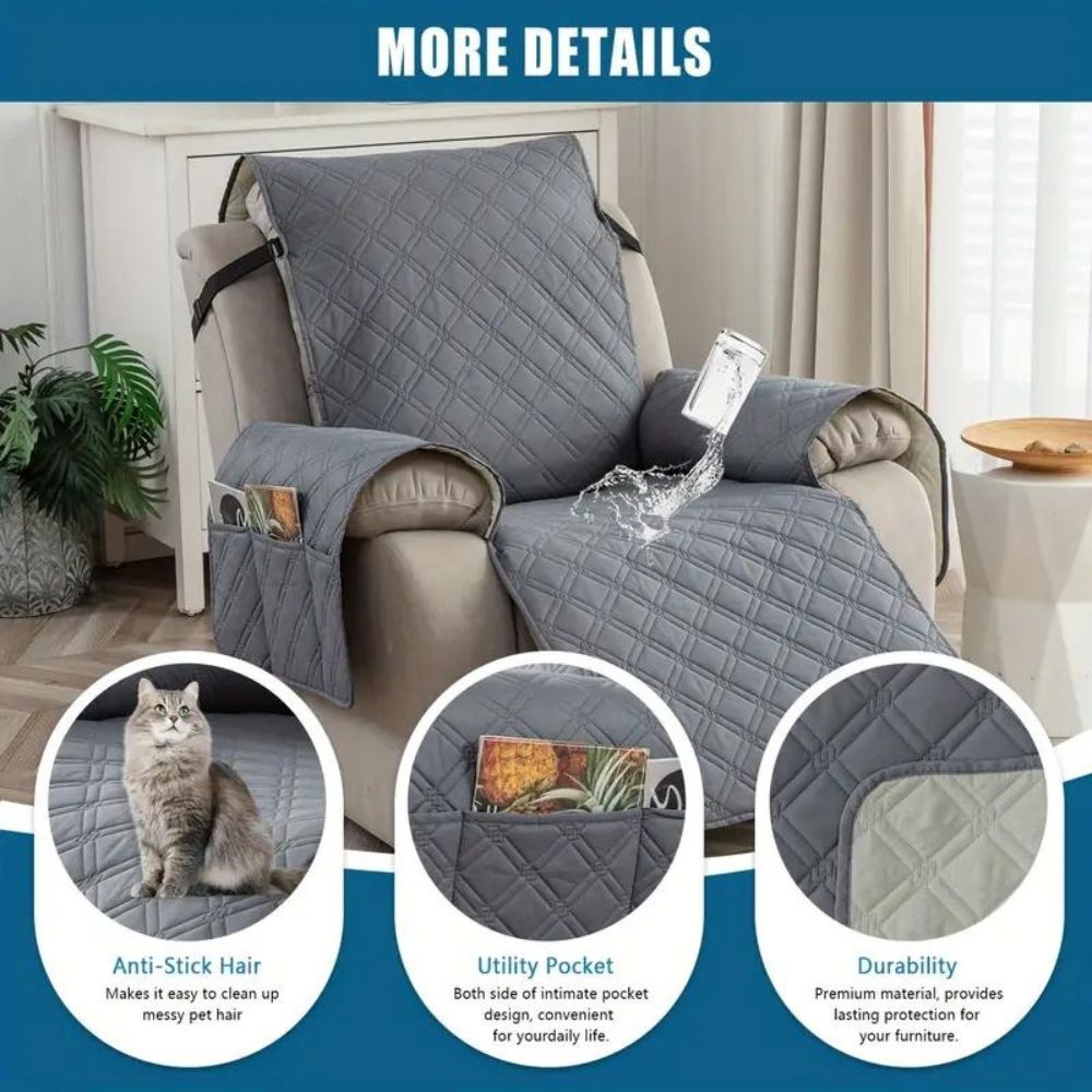Quilted Recliner Slipcover with Non Slip Design and Side Pocket