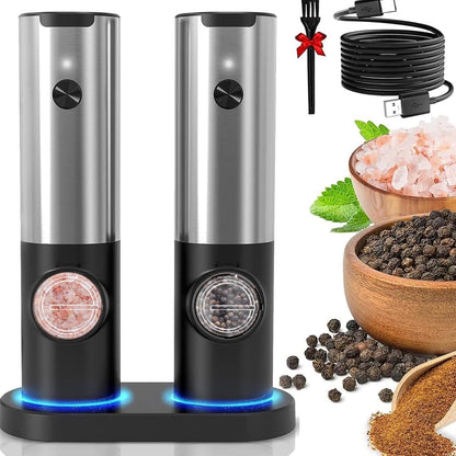 Rechargeable Electric Salt Pepper Grinder Stainless Steel One Touch