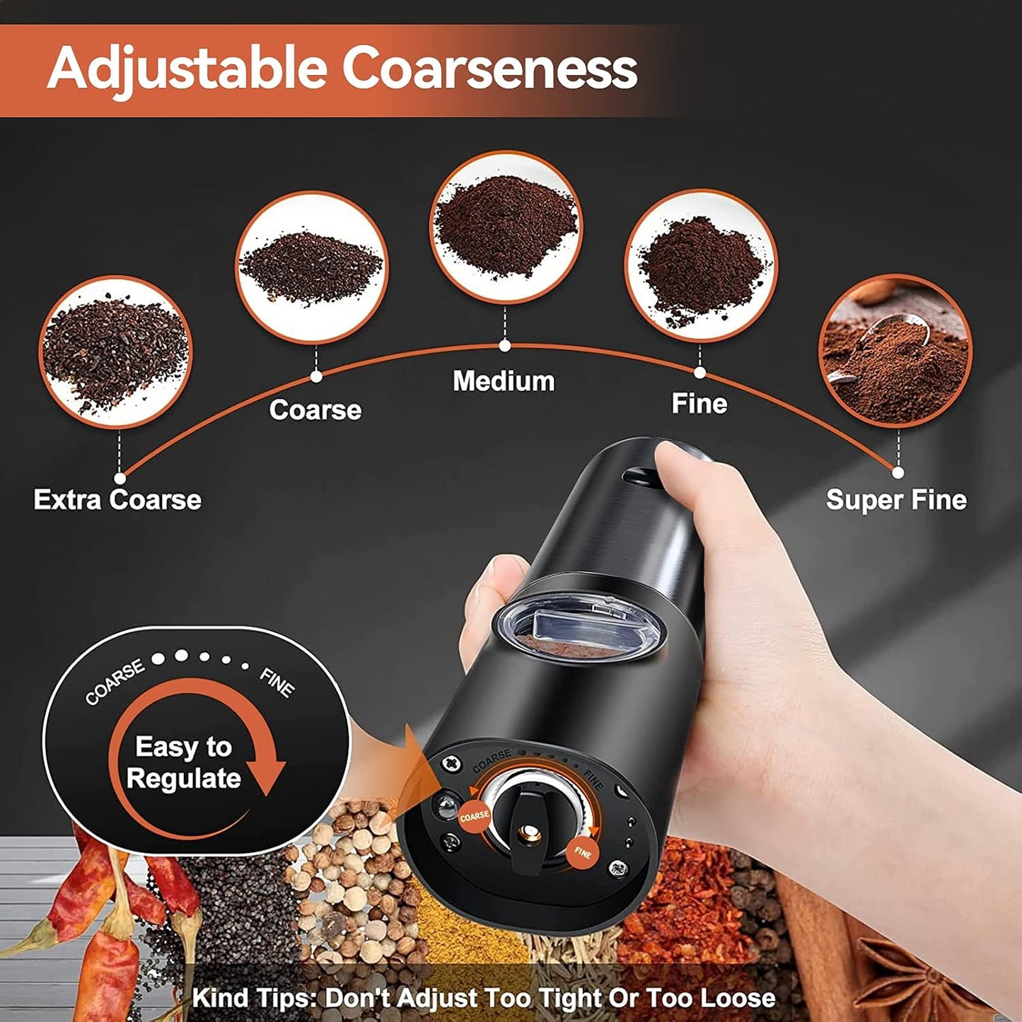 Rechargeable Electric Salt Pepper Grinder Stainless Steel One Touch