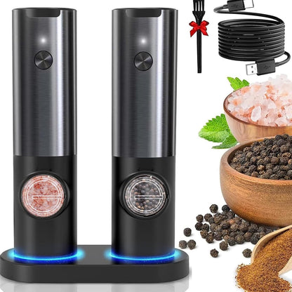 Rechargeable Electric Salt Pepper Grinder Stainless Steel One Touch