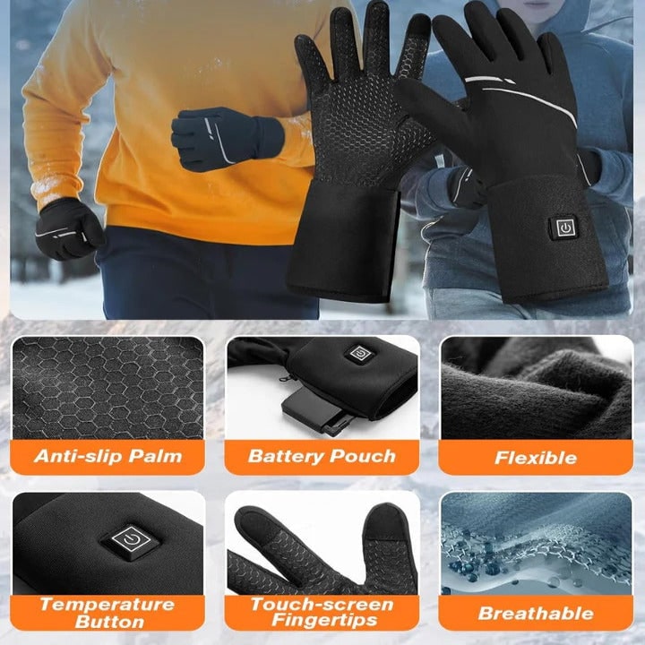 Rechargeable Heated Glove Liners Adjustable Temperature Slim Stretch Fabric Battery Pocket