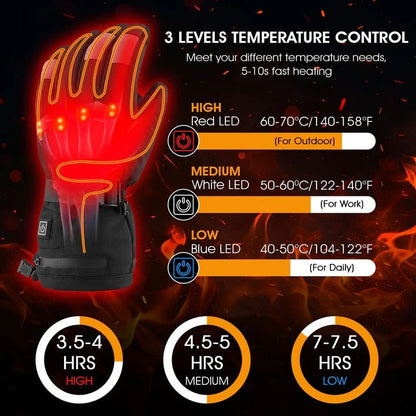 Rechargeable Heated Glove Liners Adjustable Temperature Slim Stretch Fabric Battery Pocket