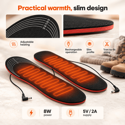 Rechargeable Heated Insoles Adjustable Warmth Trim to Fit