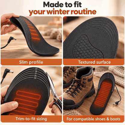 Rechargeable Heated Insoles Adjustable Warmth Trim to Fit