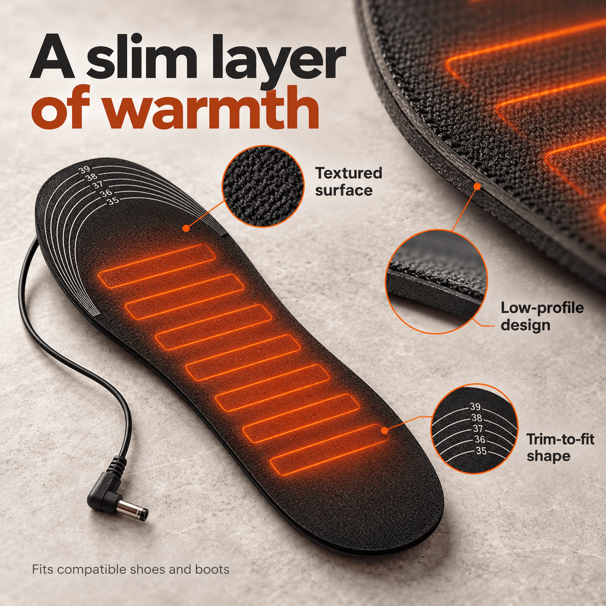 Rechargeable Heated Insoles Adjustable Warmth Trim to Fit
