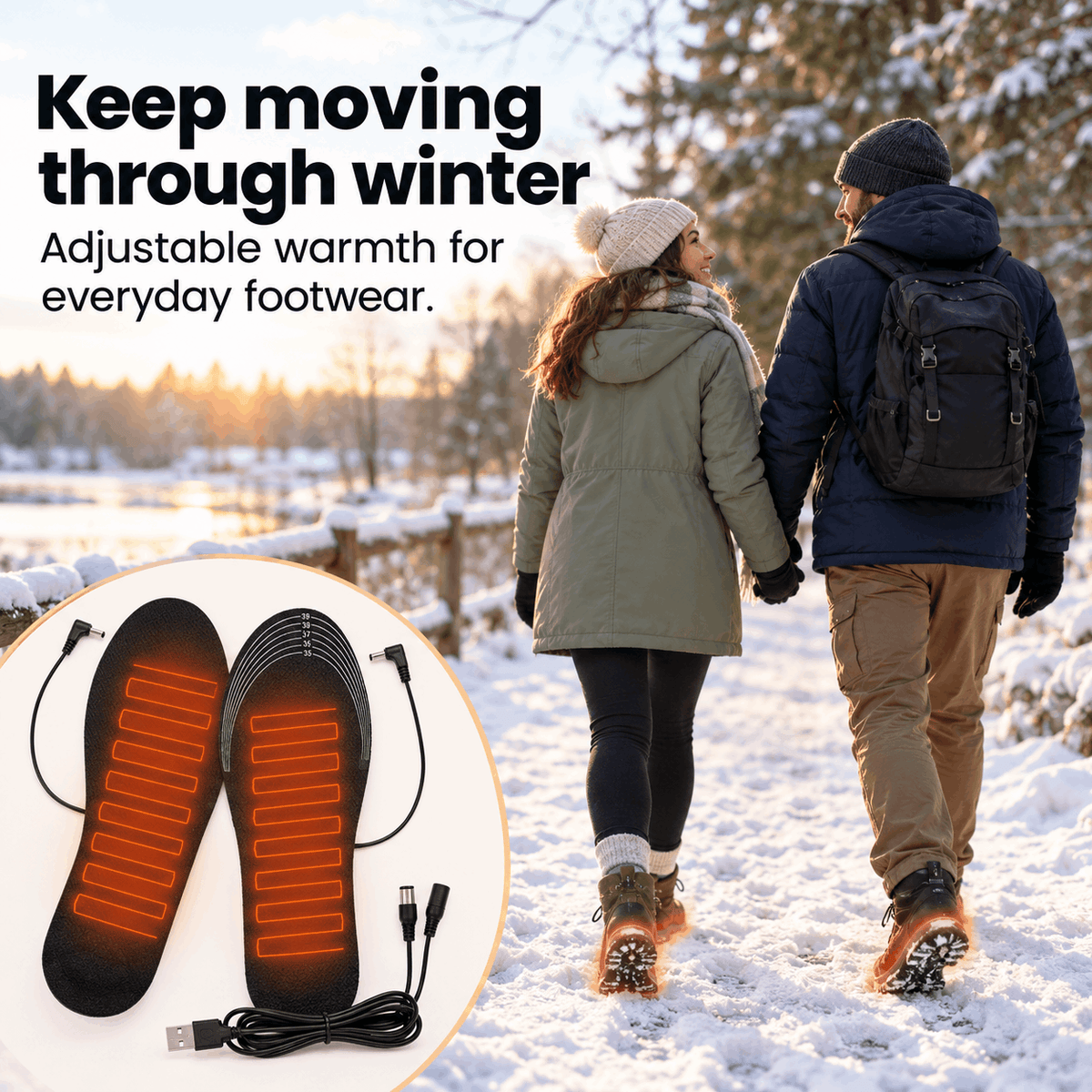 Rechargeable Heated Insoles Adjustable Warmth Trim to Fit
