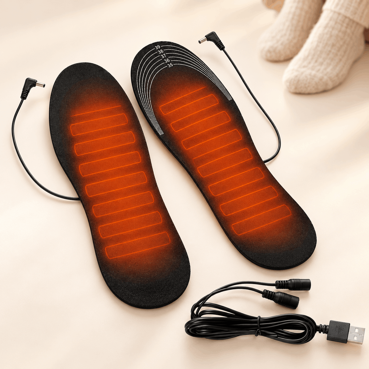 Rechargeable Heated Insoles Adjustable Warmth Trim to Fit