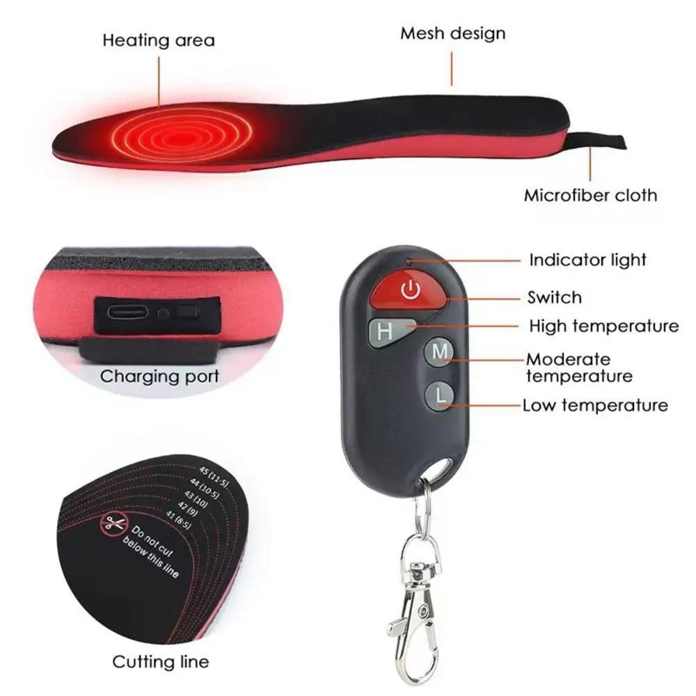 Rechargeable Heated Insoles High Arch Support Wireless Remote USB C Winter Shoe Inserts