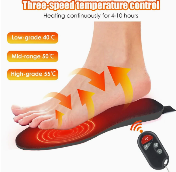 Rechargeable Heated Insoles Remote Control Three Heat Levels Shoe Warming Inserts