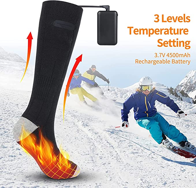 Rechargeable Heated Socks Three Heat Levels Winter Cold Weather Footwear