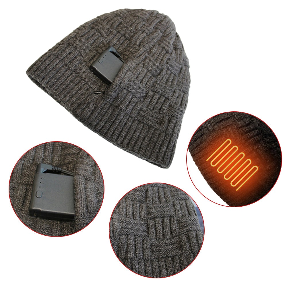 Rechargeable Heated Winter Beanie Ear Flaps 3400mAh Battery Knit Skull Cap Hat