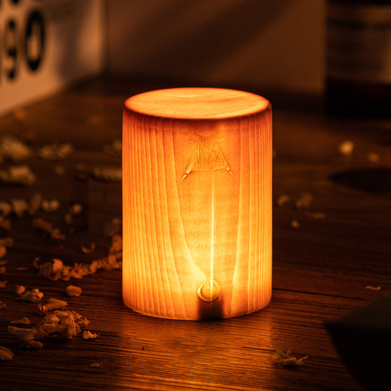 Rechargeable Wooden LED Table Lamp Touch Control Bedside Desk Lighting