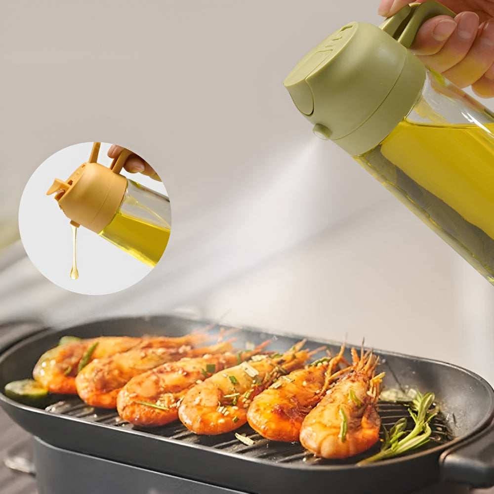 Refillable Glass Oil Sprayer and Pour Dispenser