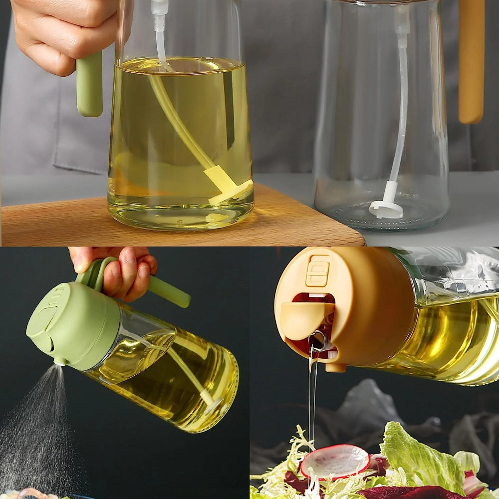 Refillable Glass Oil Sprayer and Pour Dispenser