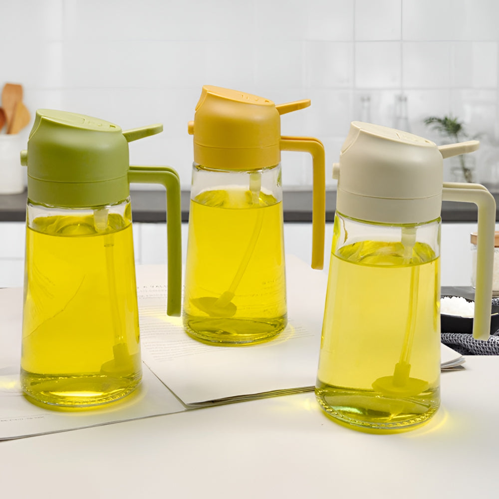 Refillable Glass Oil Sprayer and Pour Dispenser