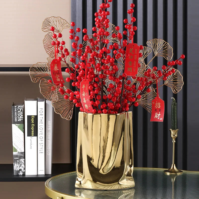 Reflective Silver Ceramic Vase Modern Home Decor Statement Centerpiece