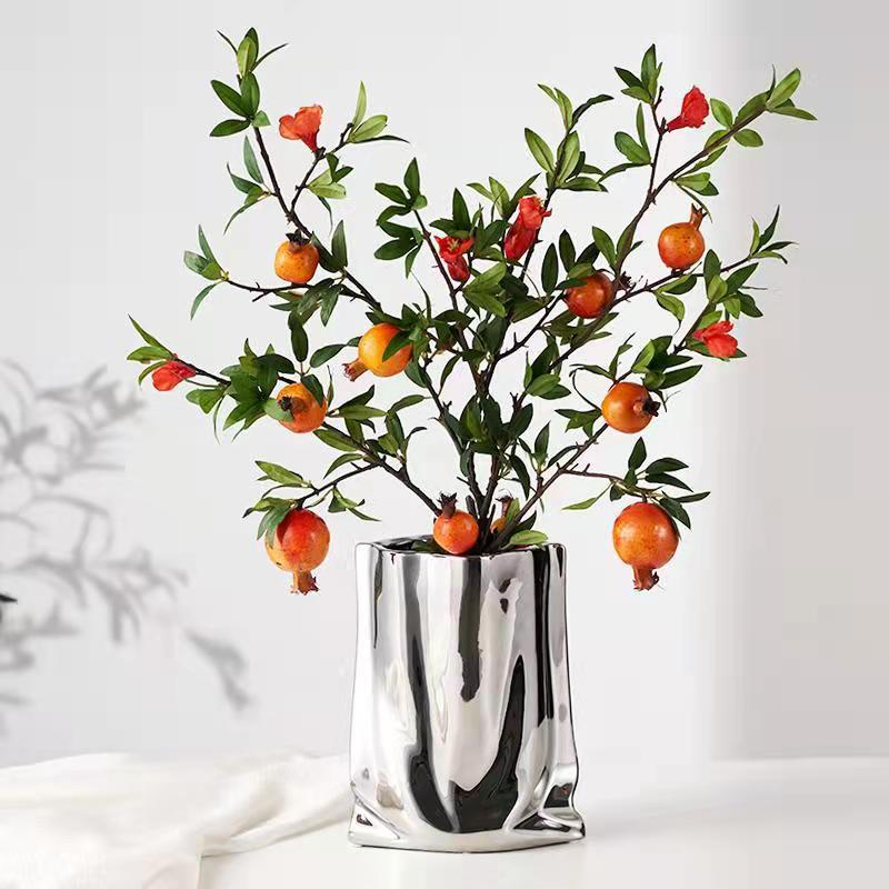 Reflective Silver Ceramic Vase Modern Home Decor Statement Centerpiece