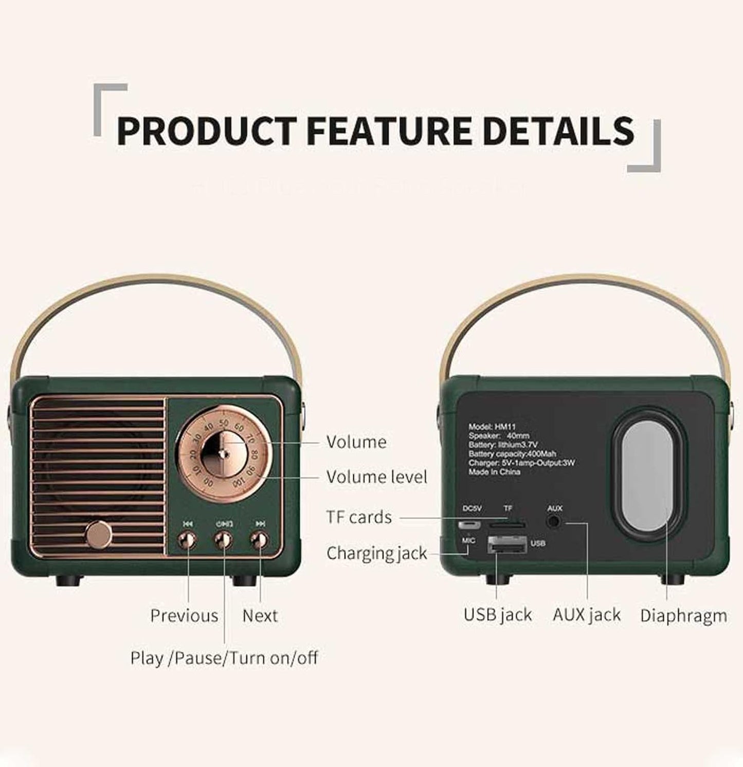 Retro Bluetooth Speaker with Wireless Connectivity and Classic Vintage Design