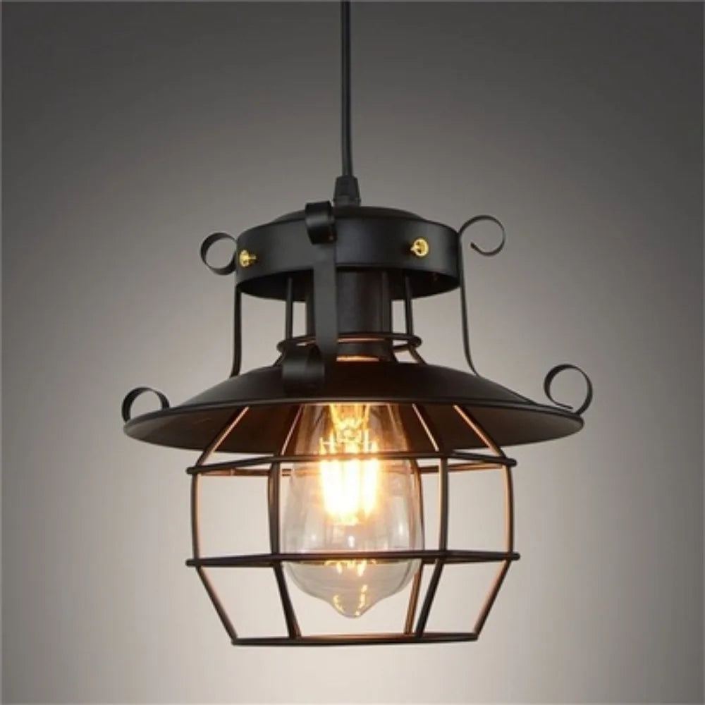 Retro Industrial Pendant Light Vintage Black Hanging Ceiling Lamp