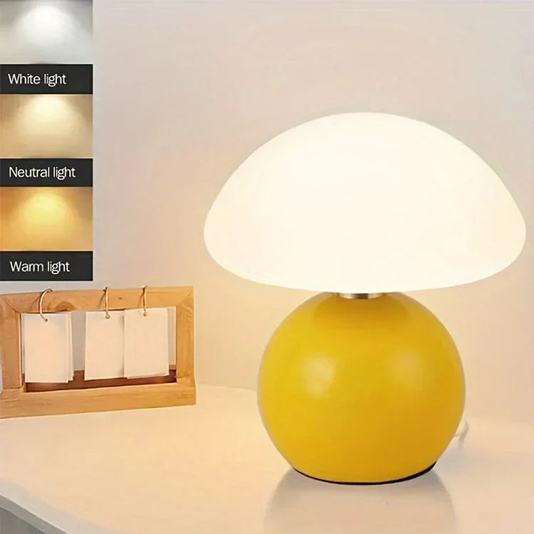 Retro Mushroom Table Lamp Three Colour LED Bedside Lighting Bauhaus Style