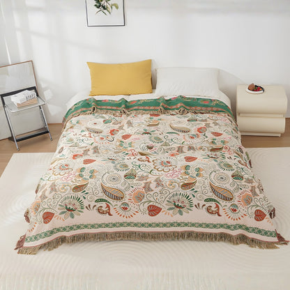 Vendbart boho-sofa- og sengetæppe med efterårsbladmønster