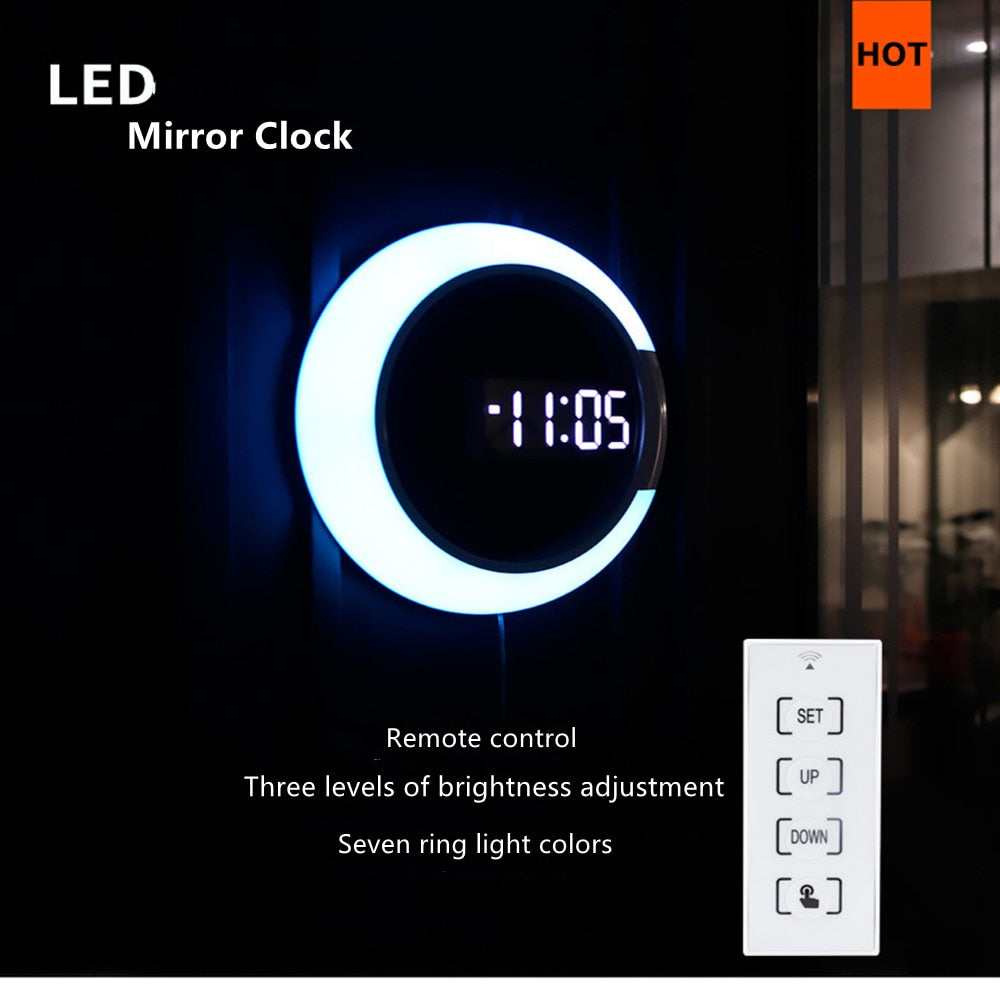 RingLite Elegant LED Ring Wall Clock Modern Digital Clock with Ambient Lighting