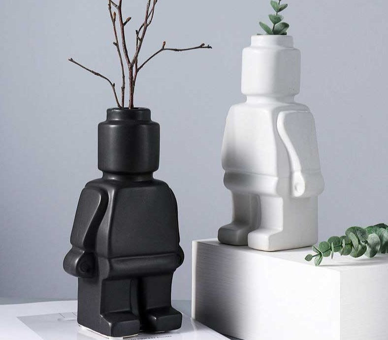 Robot Flower Vase Modern Decorative Vase for Home Desk Shelf Decor