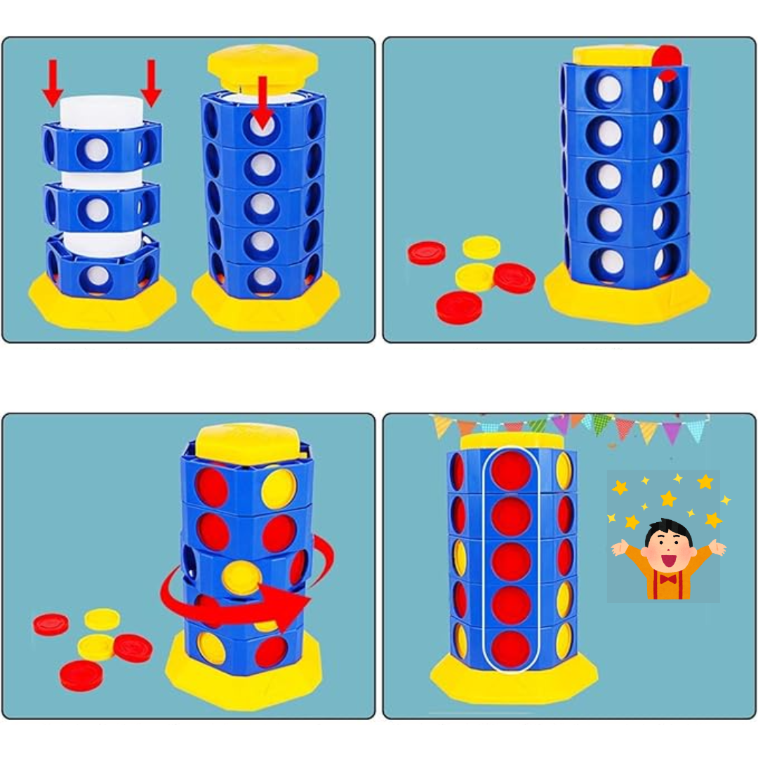 Rotating Connect Strategy Board Game with Interactive Spinning Board for Family Game Night