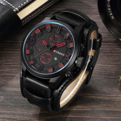 Round Dial Quartz Watch Men's Classic Stopwatch Water-Resistant Shock-Resistant Wristwatch