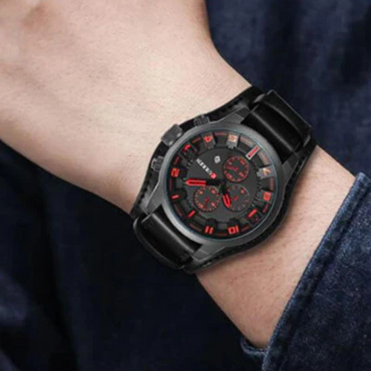 Round Dial Quartz Watch Men's Classic Stopwatch Water-Resistant Shock-Resistant Wristwatch