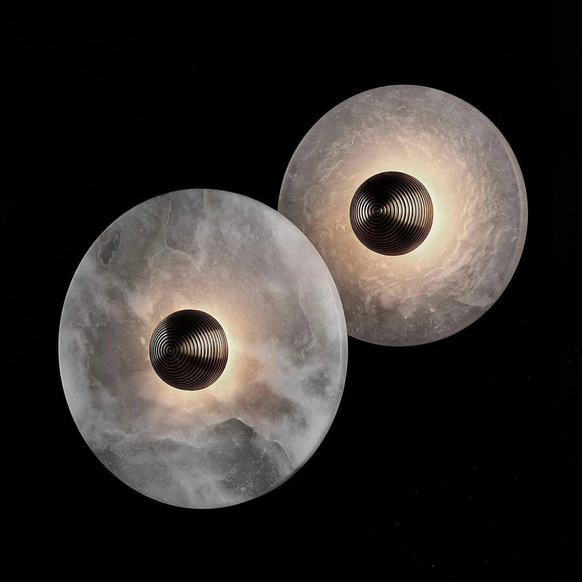 Round LED Flush Mount Wall Ceiling Light Alabaster Brass Design