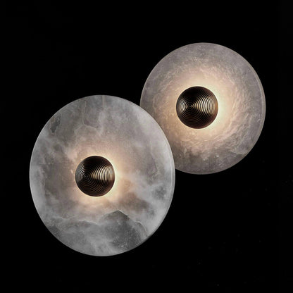 Round LED Flush Mount Wall Ceiling Light Alabaster Brass Design