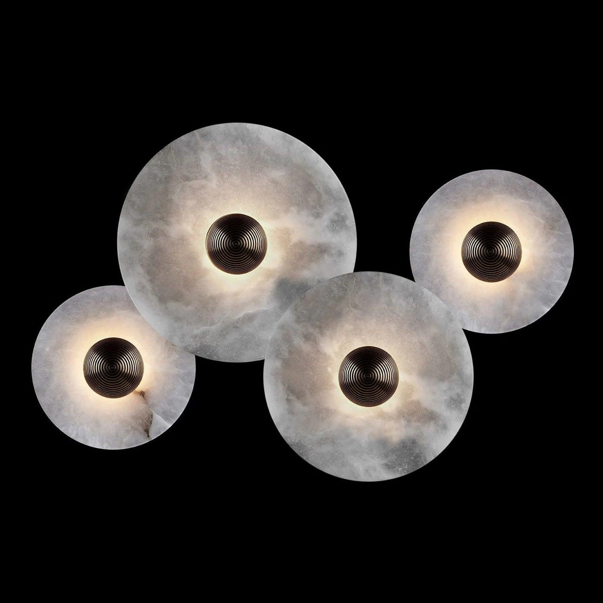 Round LED Flush Mount Wall Ceiling Light Alabaster Brass Design