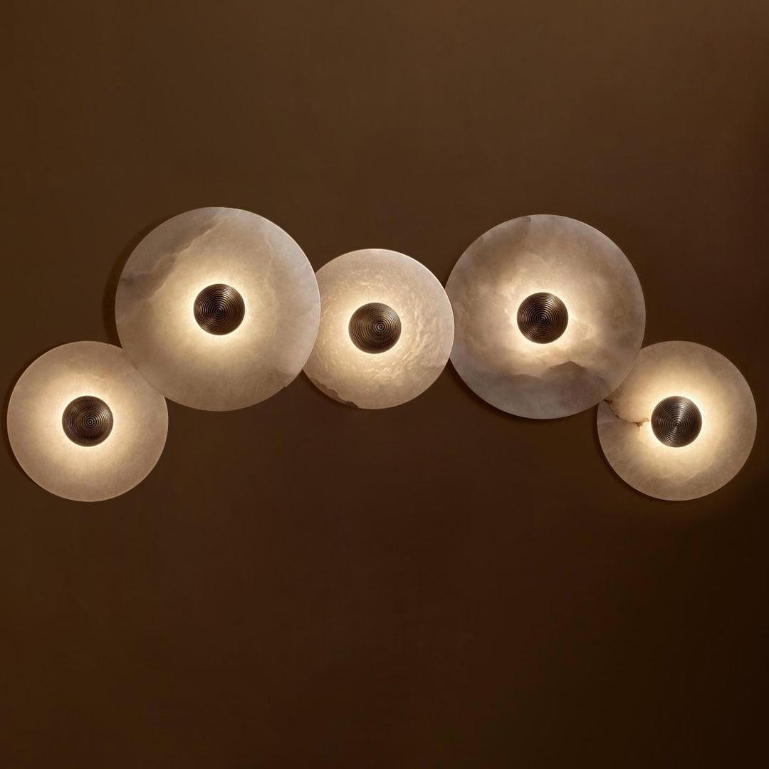 Round LED Flush Mount Wall Ceiling Light Alabaster Brass Design