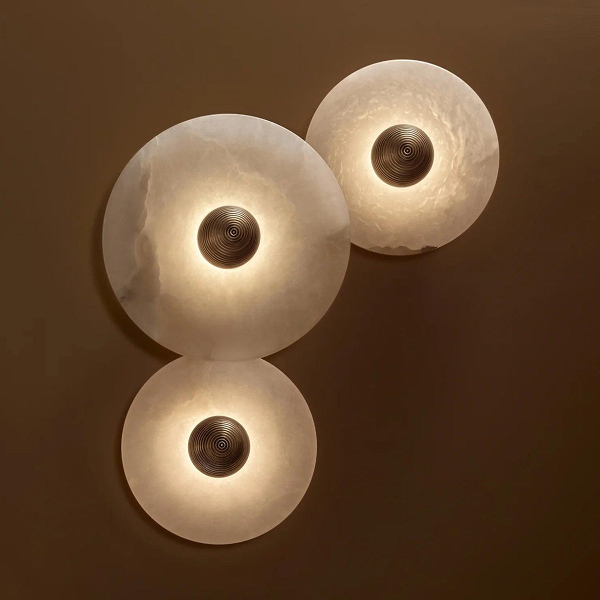 Round LED Flush Mount Wall Ceiling Light Alabaster Brass Design