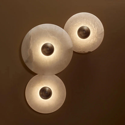 Round LED Flush Mount Wall Ceiling Light Alabaster Brass Design